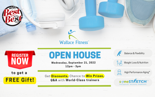 open house, free gift, register now, meet and greet, games, prizes, personal trainer, personal training, new client special, new member special, gym near me, fitness center near me, weight loss, muscle building, injury recovery, personal trainer for women, senior fitness, wallace fitness, high performance aging, flexibility, fall prevention, strength training