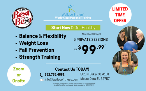 personal trainer, personal training, new client special, new member special, gym near me, fitness center near me, weight loss, muscle building, injury recovery, personal trainer for women, senior fitness, wallace fitness, high performance aging, flexibility, fall prevention, strength training